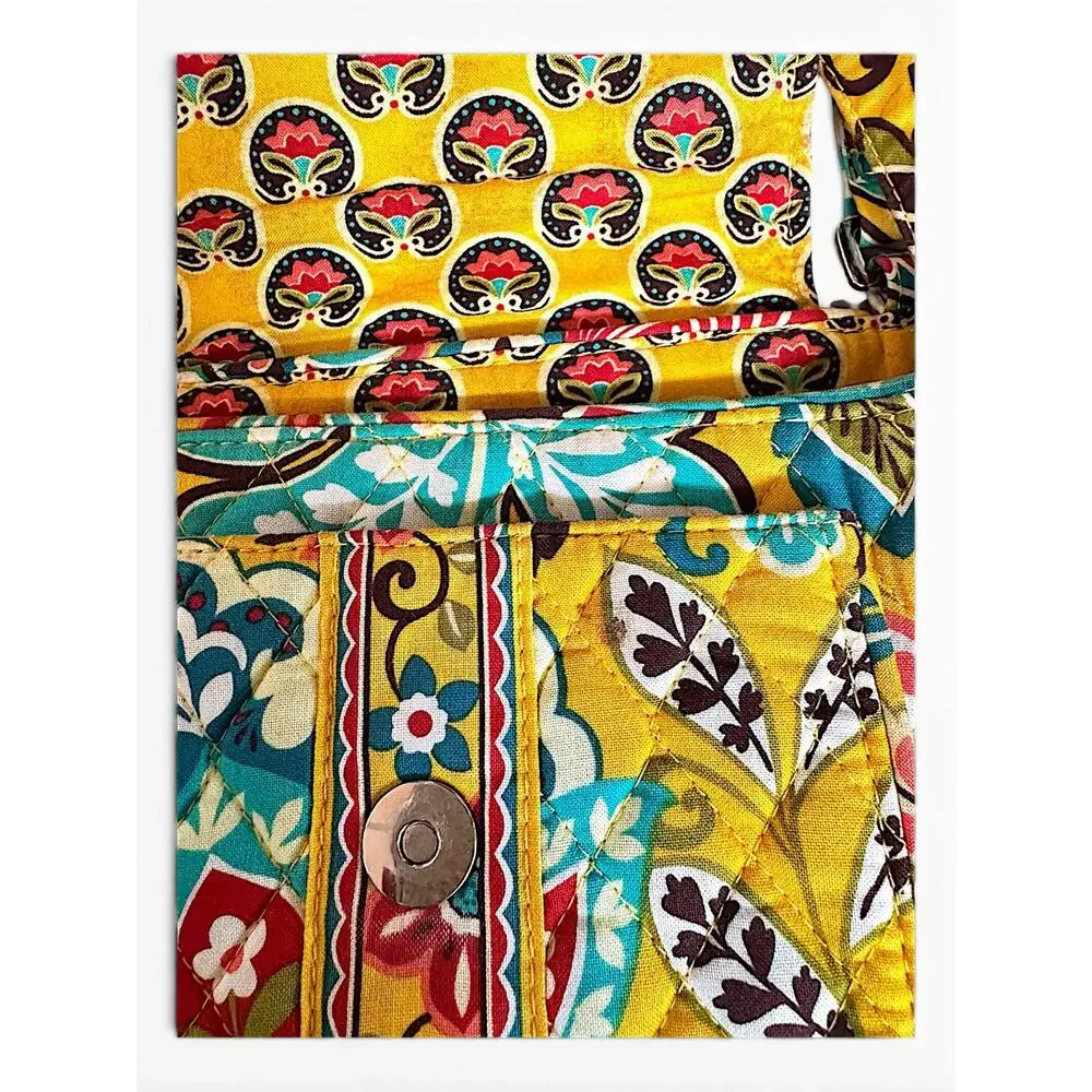 Vera Bradley Yellow Provincial Quilted Shoulder Bag Purse Floral Multi Pocket